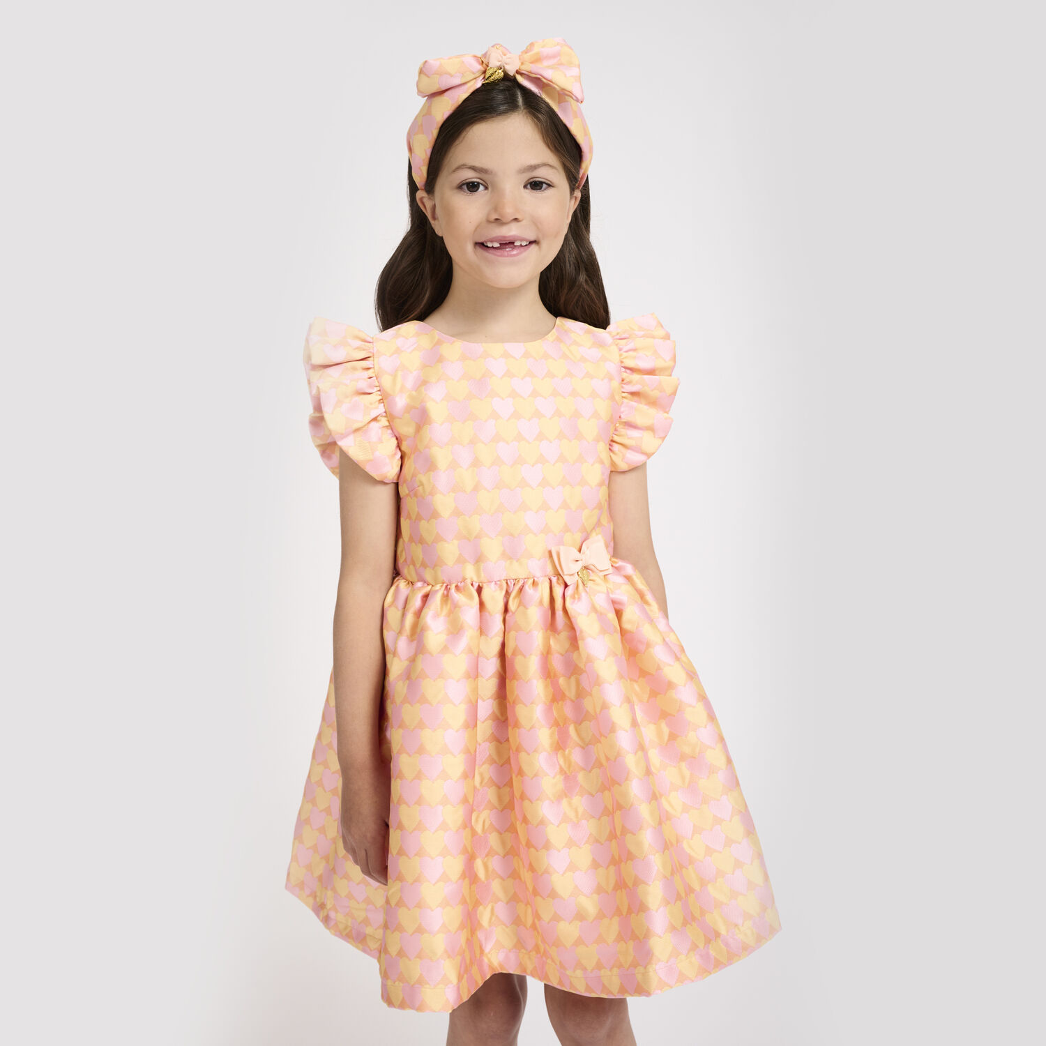 Girls Apricot Heart Dress, 4, hi-res