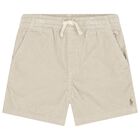 Boys Beige Logo Corduroy Shorts, 1, hi-res