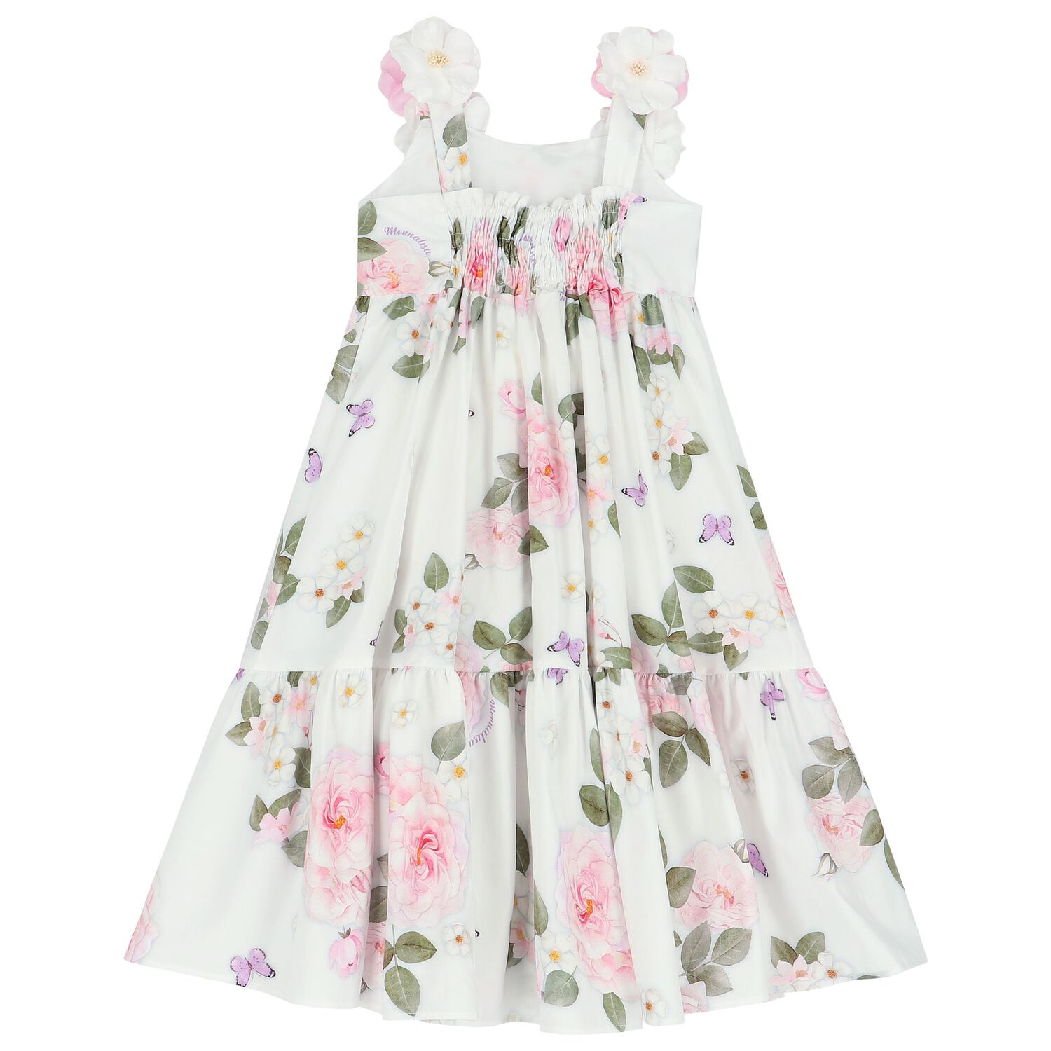Girls White Flower & Butterfly Dress, 1, hi-res