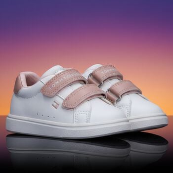 Girls White & Pink Logo Trainers