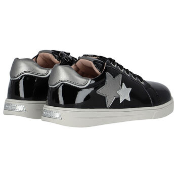 Girls Black & Silver Star Trainers