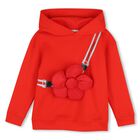 Girls Red Daisy Pocket Hooded Top, 1, hi-res