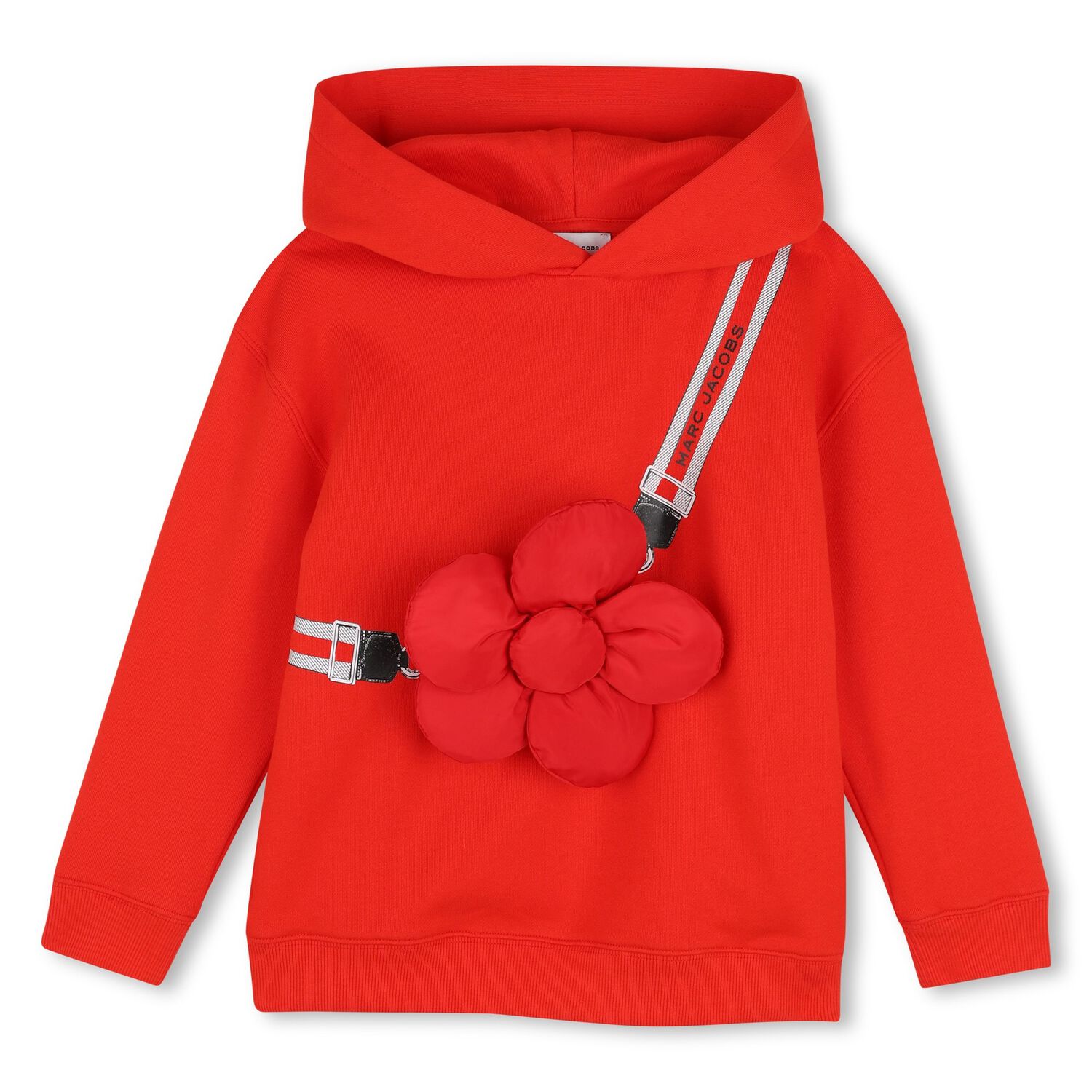 Girls Red Daisy Pocket Hooded Top, 1, hi-res