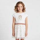 Girls White & Gold Logo Dress, 1, hi-res