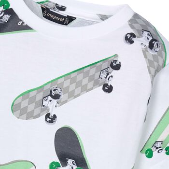 Boys White & Green Skateboards T-Shirt