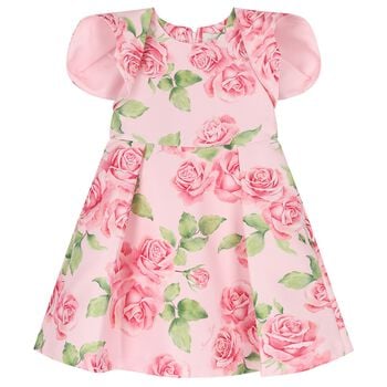 Girls Pink Logo Floral Dress