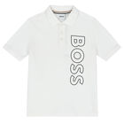 Boys White Logo Polo Shirt, 3, hi-res