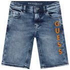 Boys Blue Logo Denim Shorts, 1, hi-res