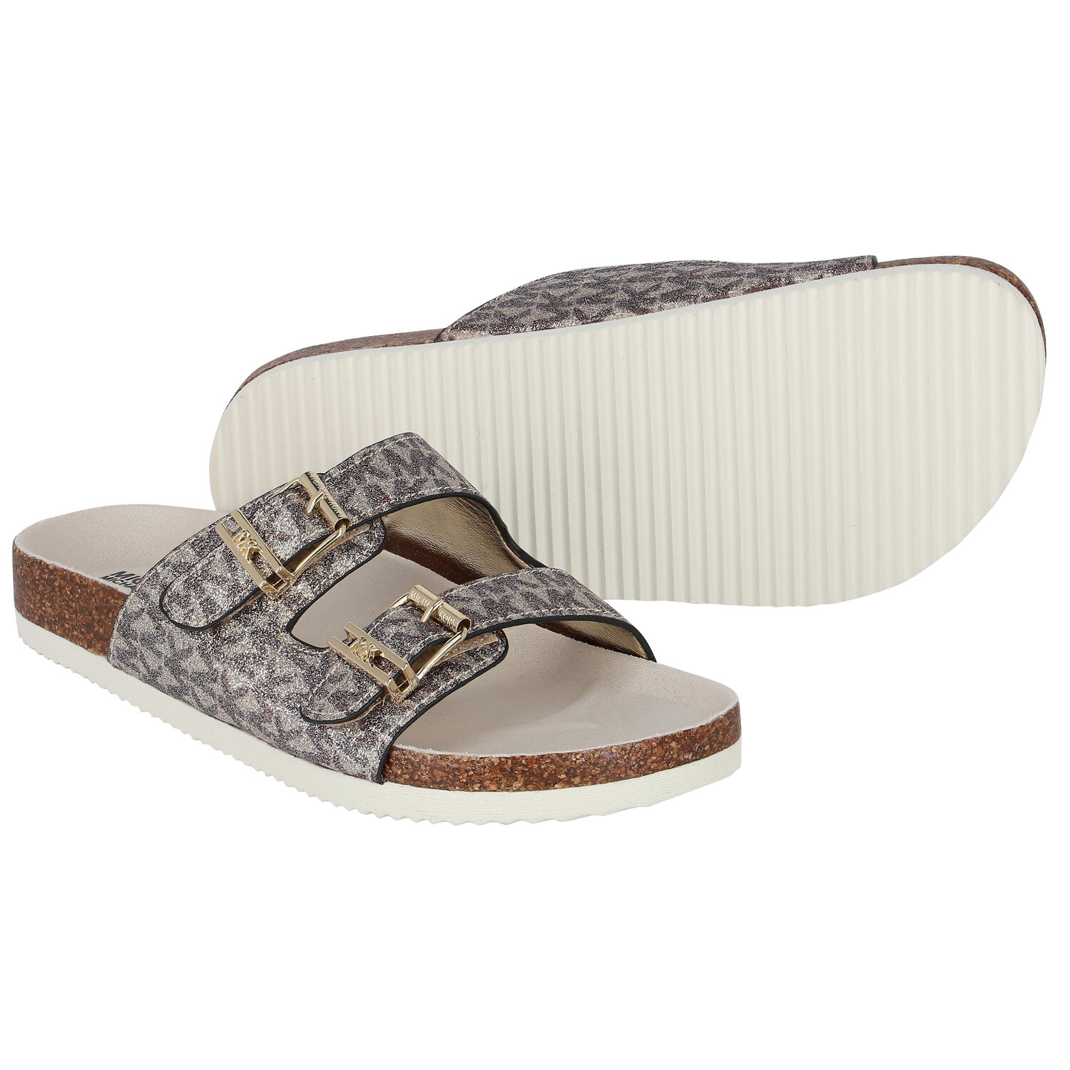 Girls Gold Logo Sandals, 1, hi-res