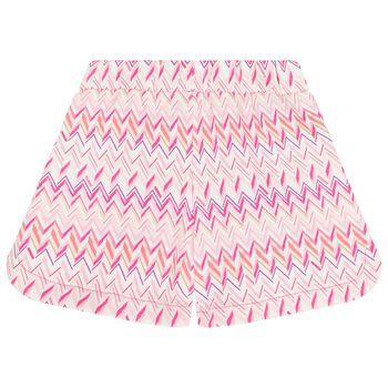 Girls White & Pink Logo Zig Zag Shorts