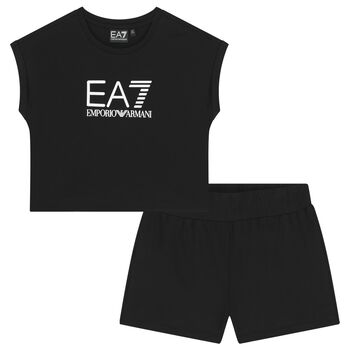 Girls Black Logo Shorts Set