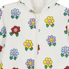 Younger Girls Ivory Flower Hooded Zip Up Top, 1, hi-res