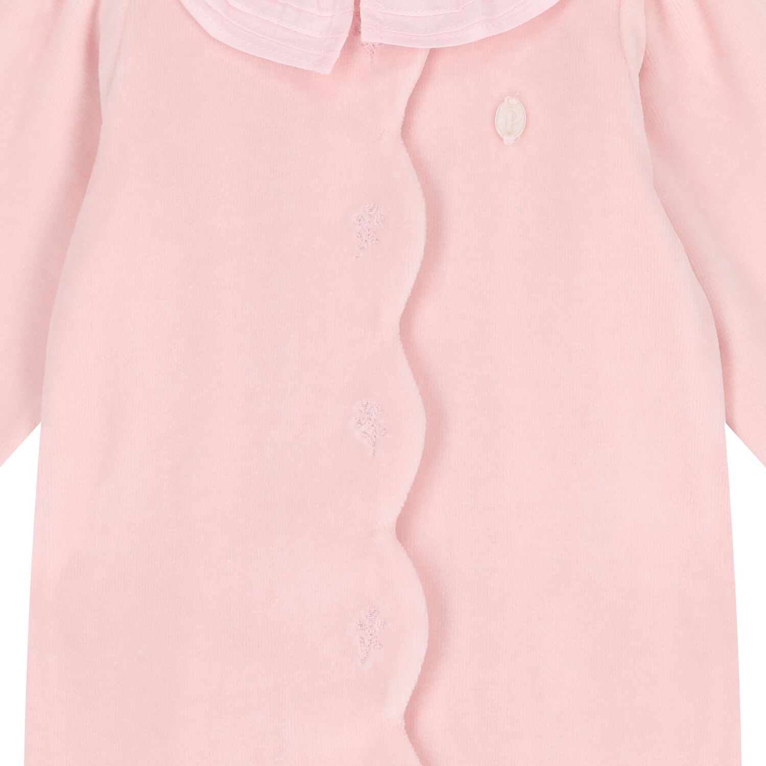 Baby Girls Pink Velour Ruffle Babygrow, 1, hi-res
