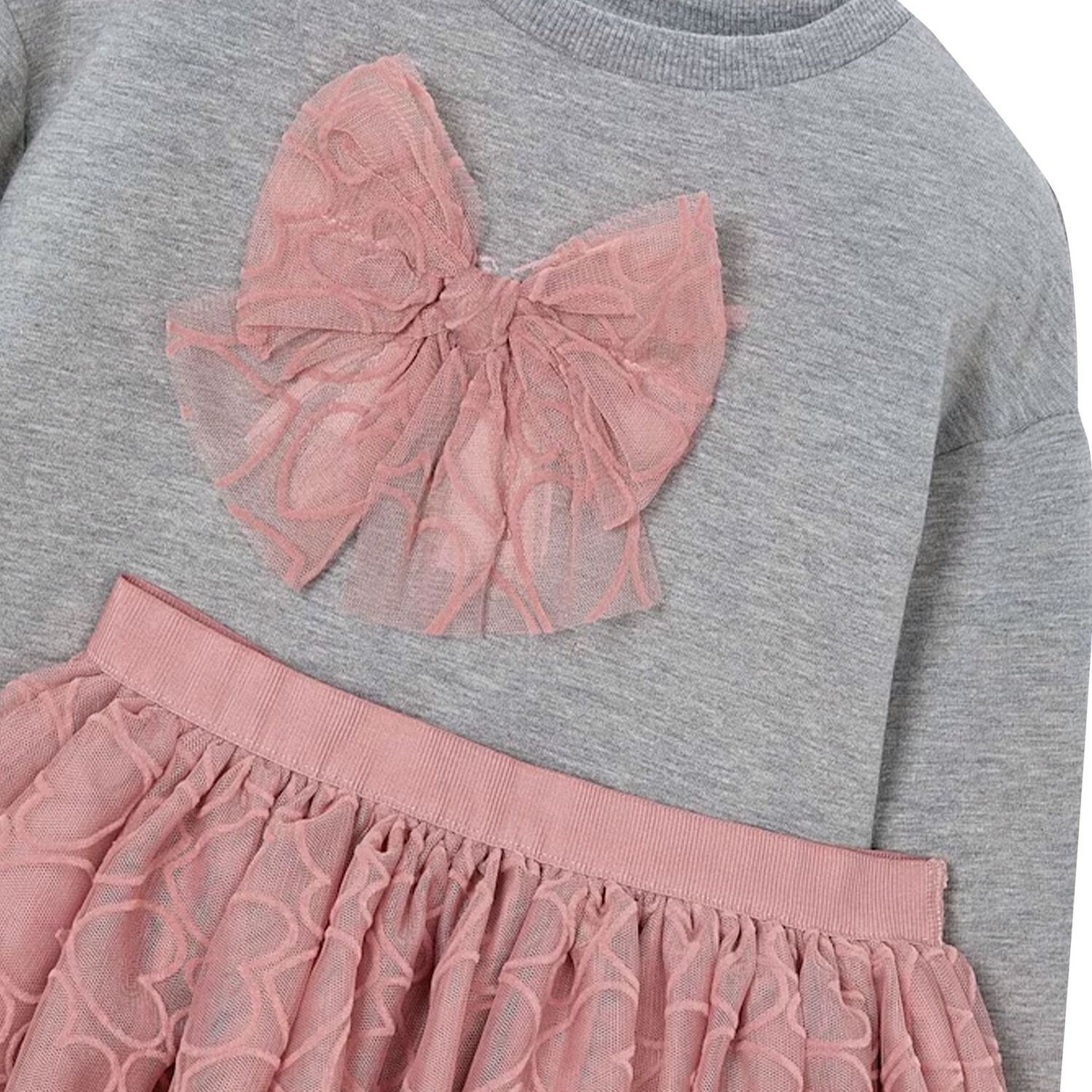 Girls Grey & Pink Bow Skirt Set, 2, hi-res