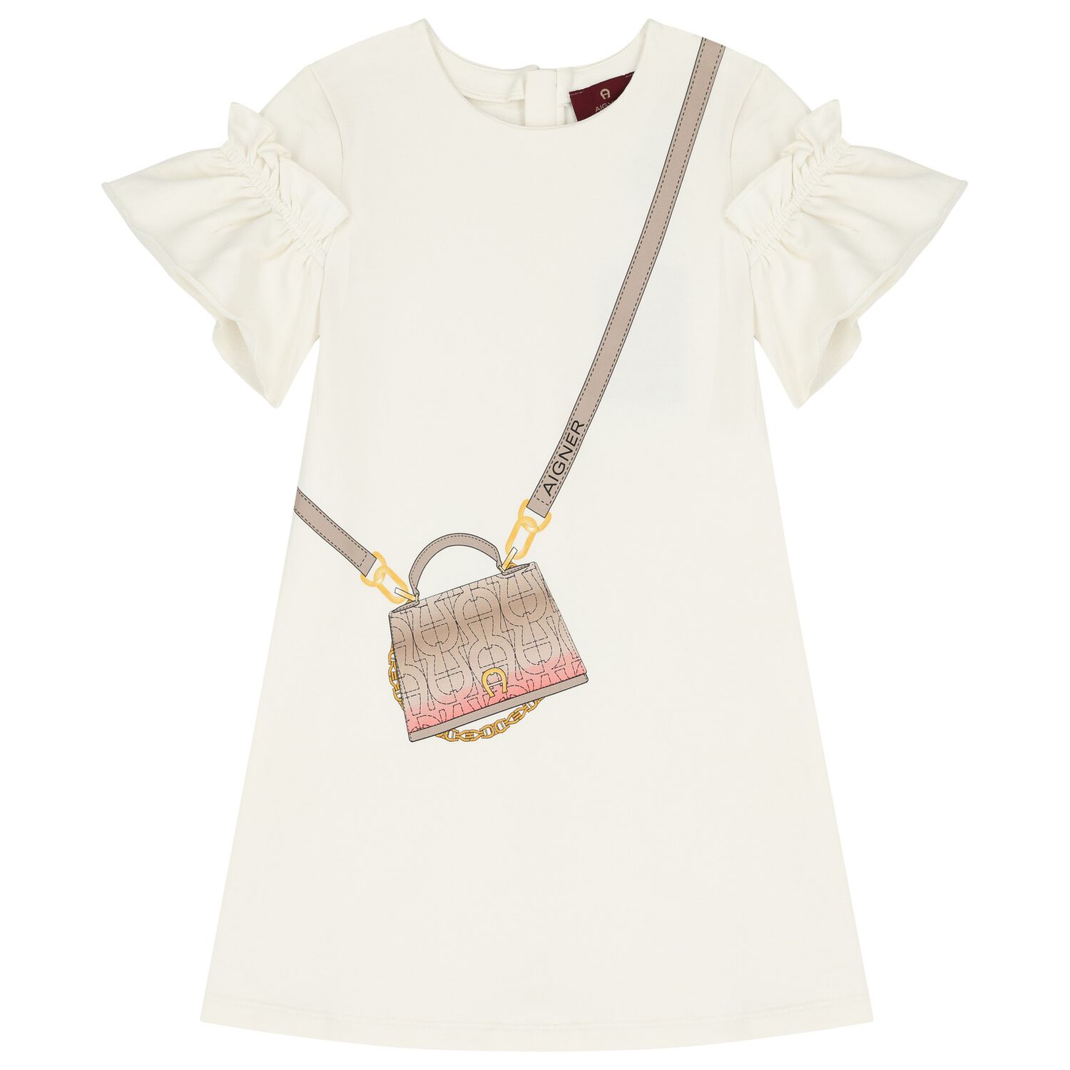 Girls Ivory Bag Ruffle Dress, 1, hi-res