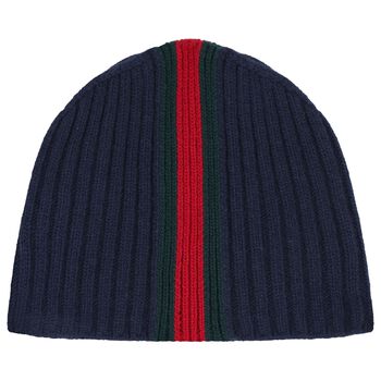 Navy Blue Web Striped Knitted Baby Hat