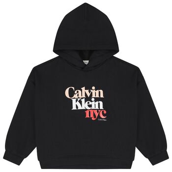 Girls Black Logo Hooded Top