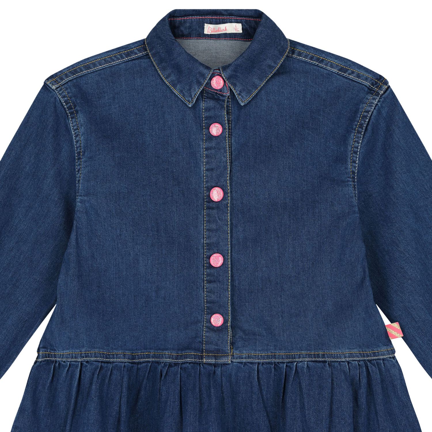 Girls Blue Logo Sequin Denim Dress, 1, hi-res