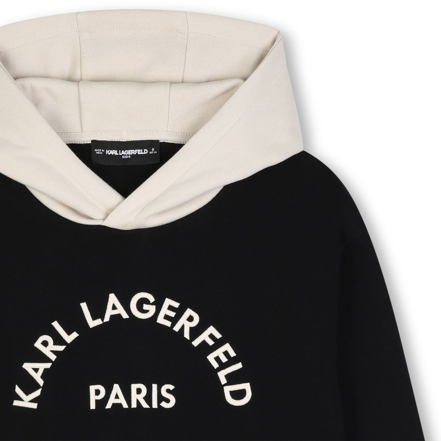 Boys Beige & Black Logo Hooded Top, 1, hi-res