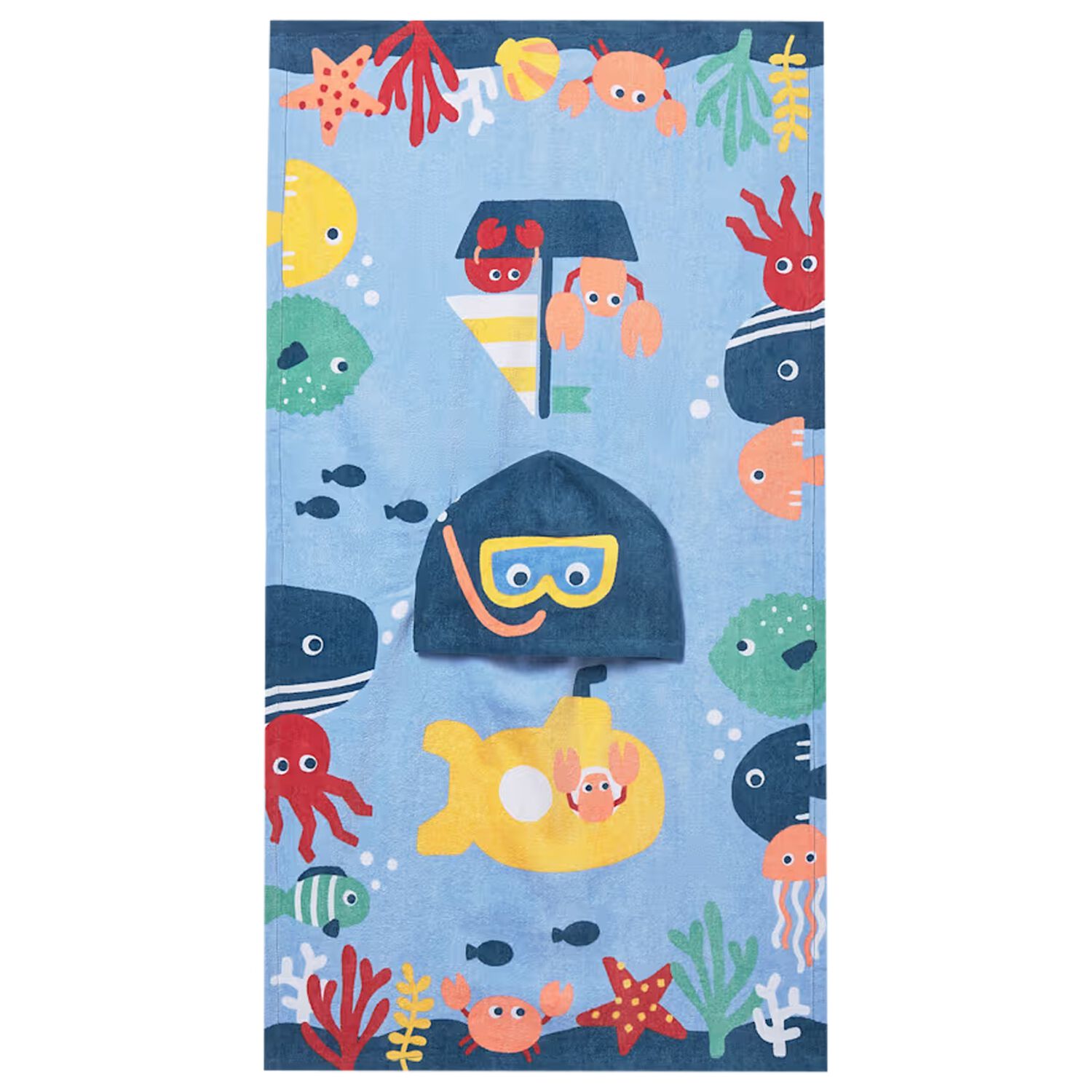 Baby Boys Blue Hooded Beach Towel, 1, hi-res