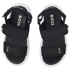 Boys Black Logo Sandals, 1, hi-res