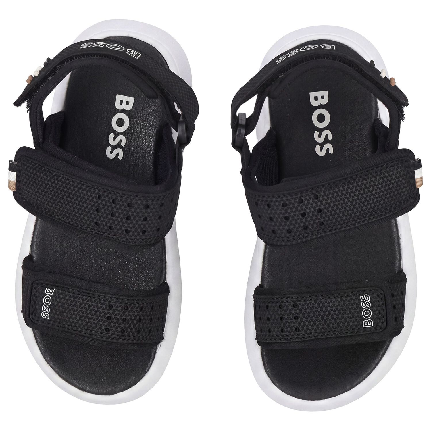 Boys Black Logo Sandals, 1, hi-res