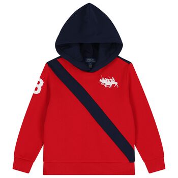 Boys Red & Navy Blue Logo Hooded Top
