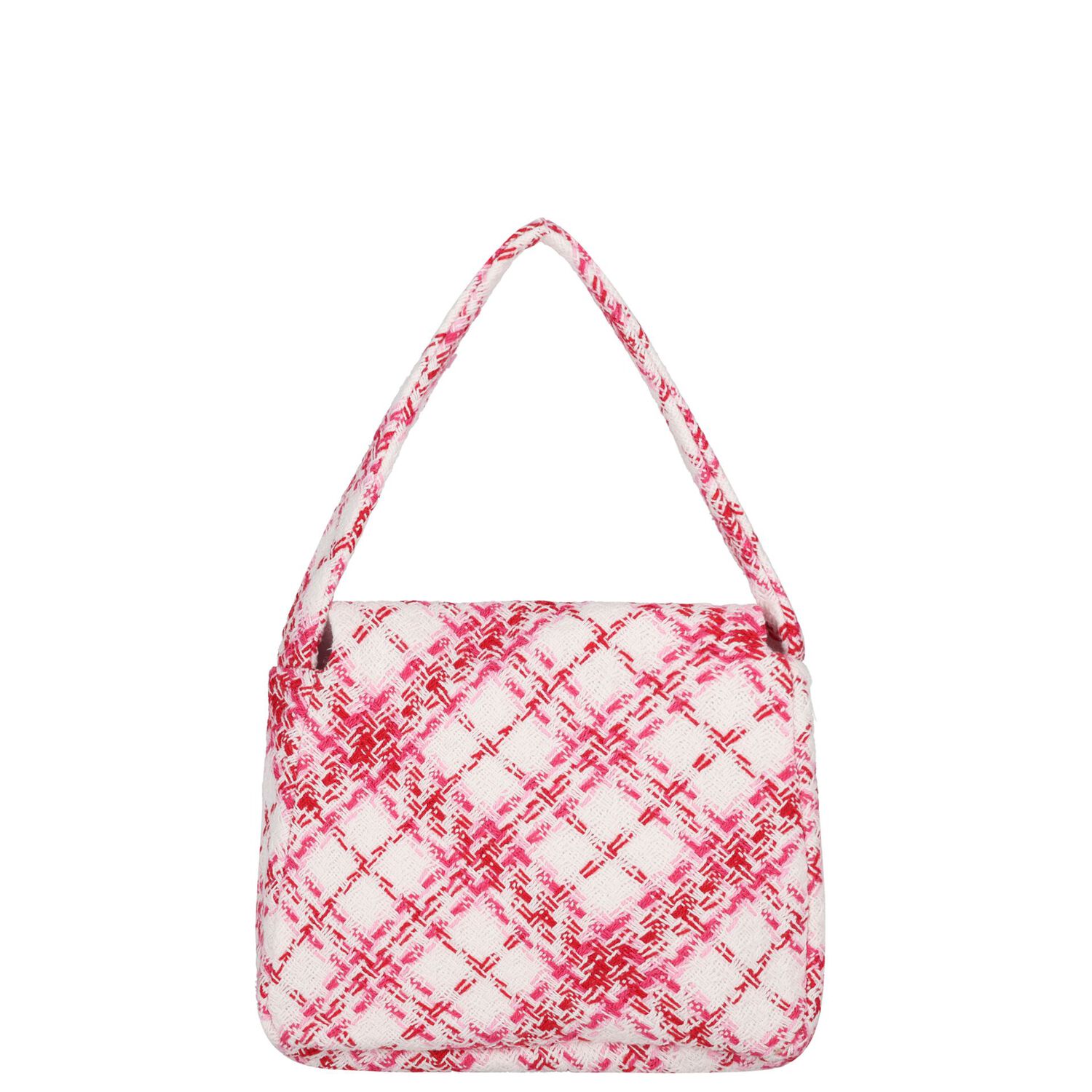 Girls Pink & White Check Tweed Bag ( 18CM ), 1, hi-res