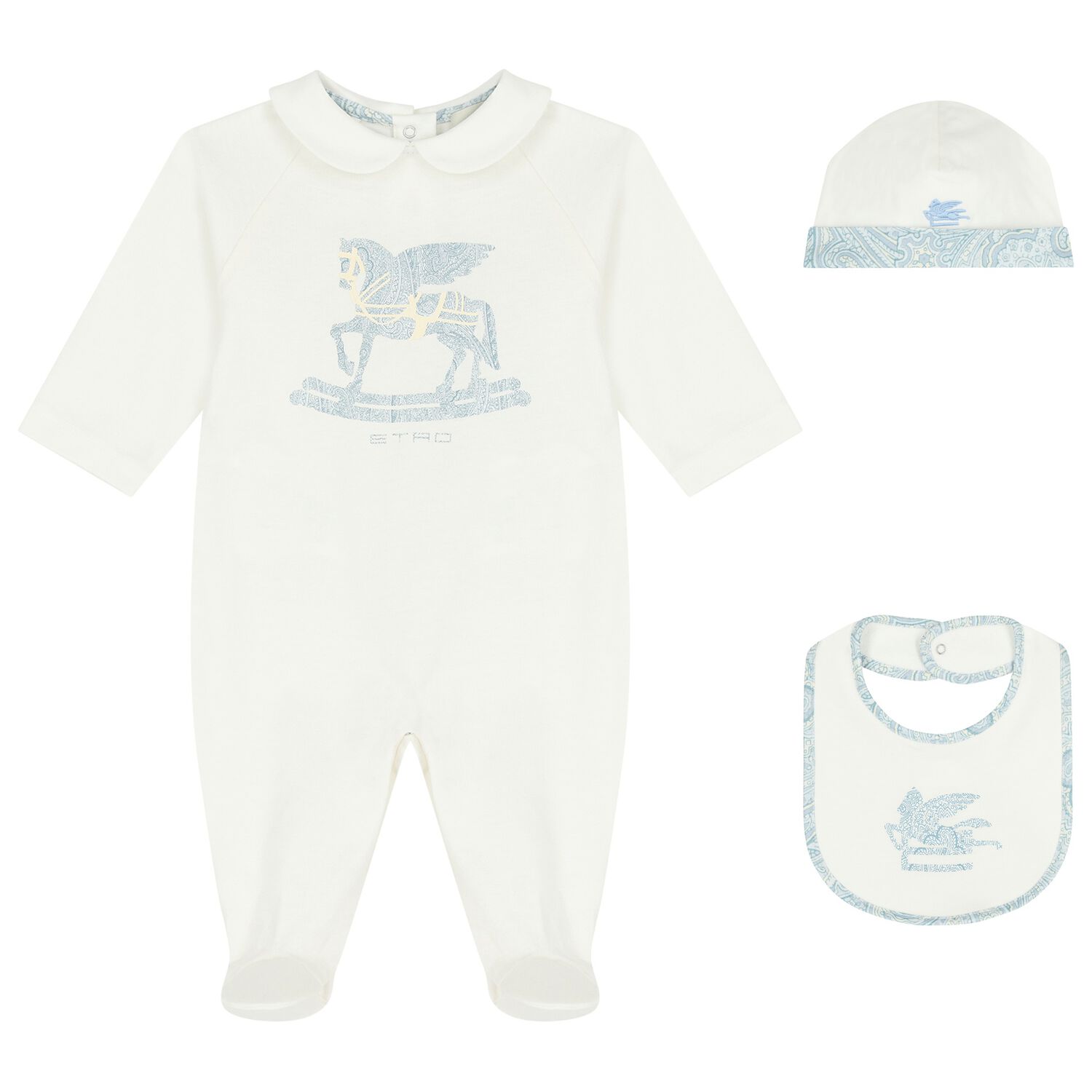 Baby Boys White & Blue Paisley Babygrow Gift Set, 1, hi-res