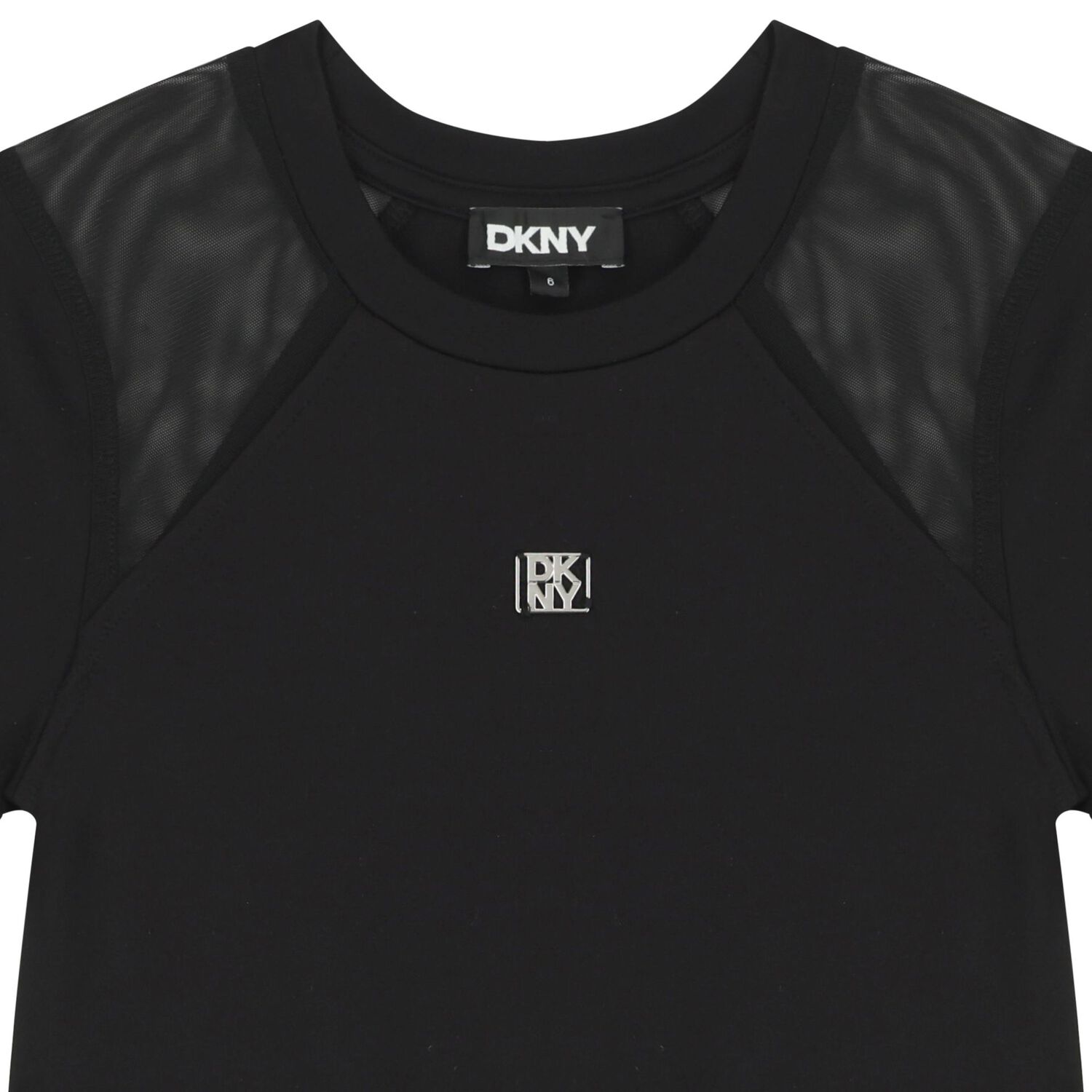 Girls Mini Me Black Scuba & Mesh Logo Dress, 1, hi-res