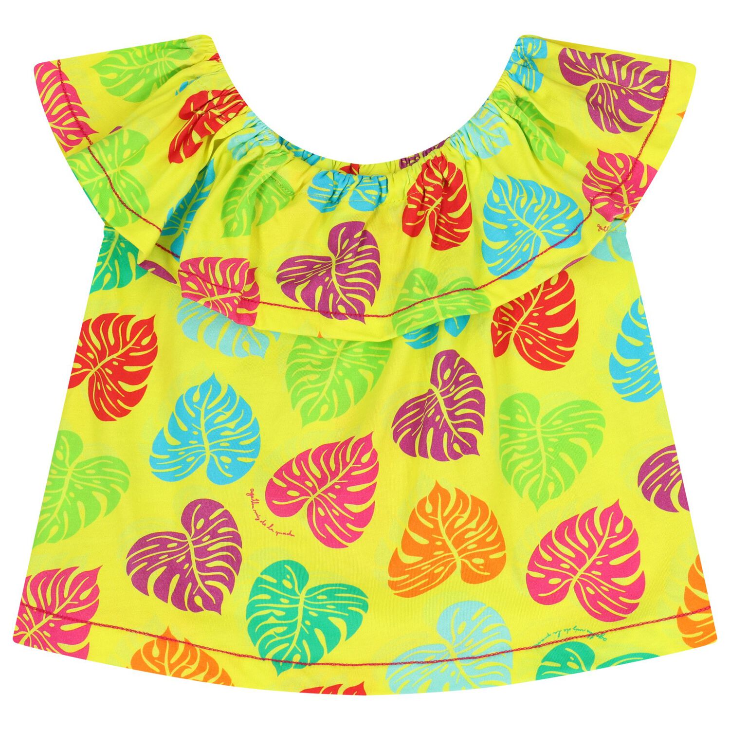 Girls Yellow Palm Leaves Top, 1, hi-res