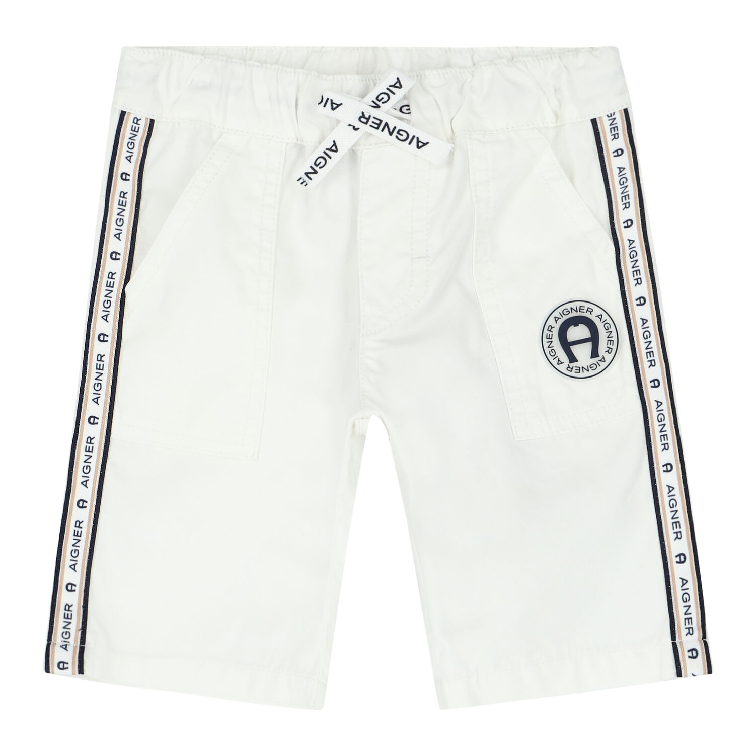 Younger Boys White Logo Shorts, 1, hi-res