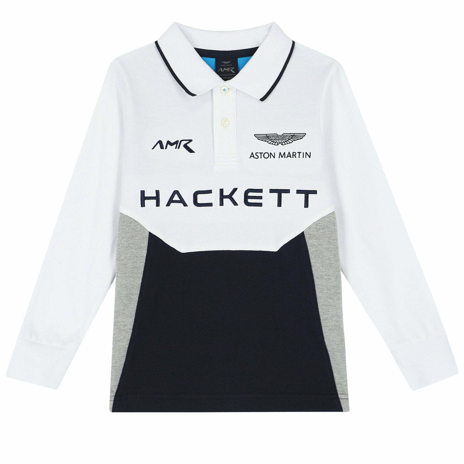 Boys White, Navy, Grey & Blue Logo Polo Shirt, 1, hi-res