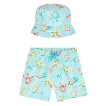Younger Boys Aqua Swim Shorts & Reversible Hat Set