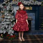 Girls Burgundy Leaf Embroidery Tulle Myrtisa Dress, 3, hi-res
