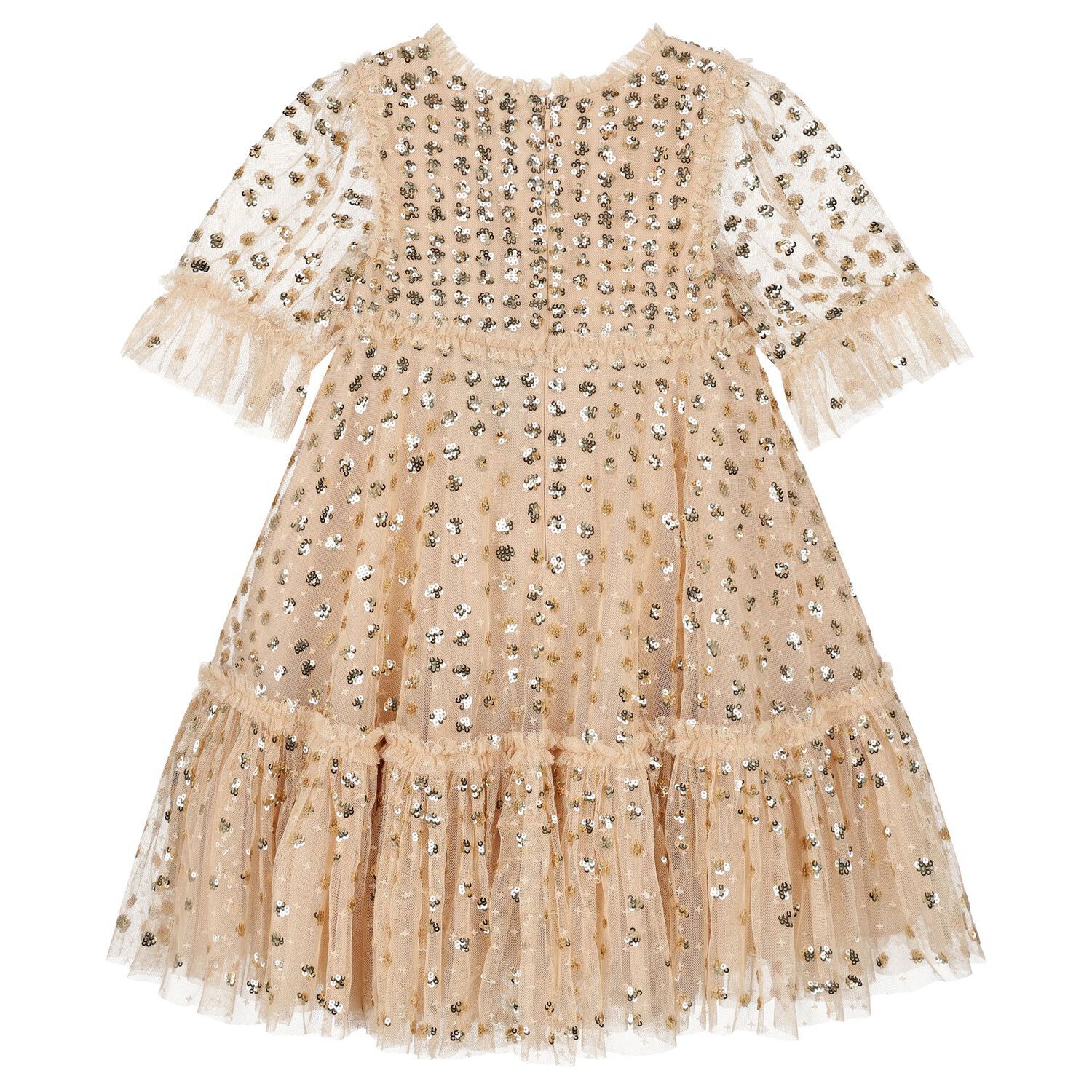 Girls Gold Sequin & Tulle Dress, 1, hi-res image number null