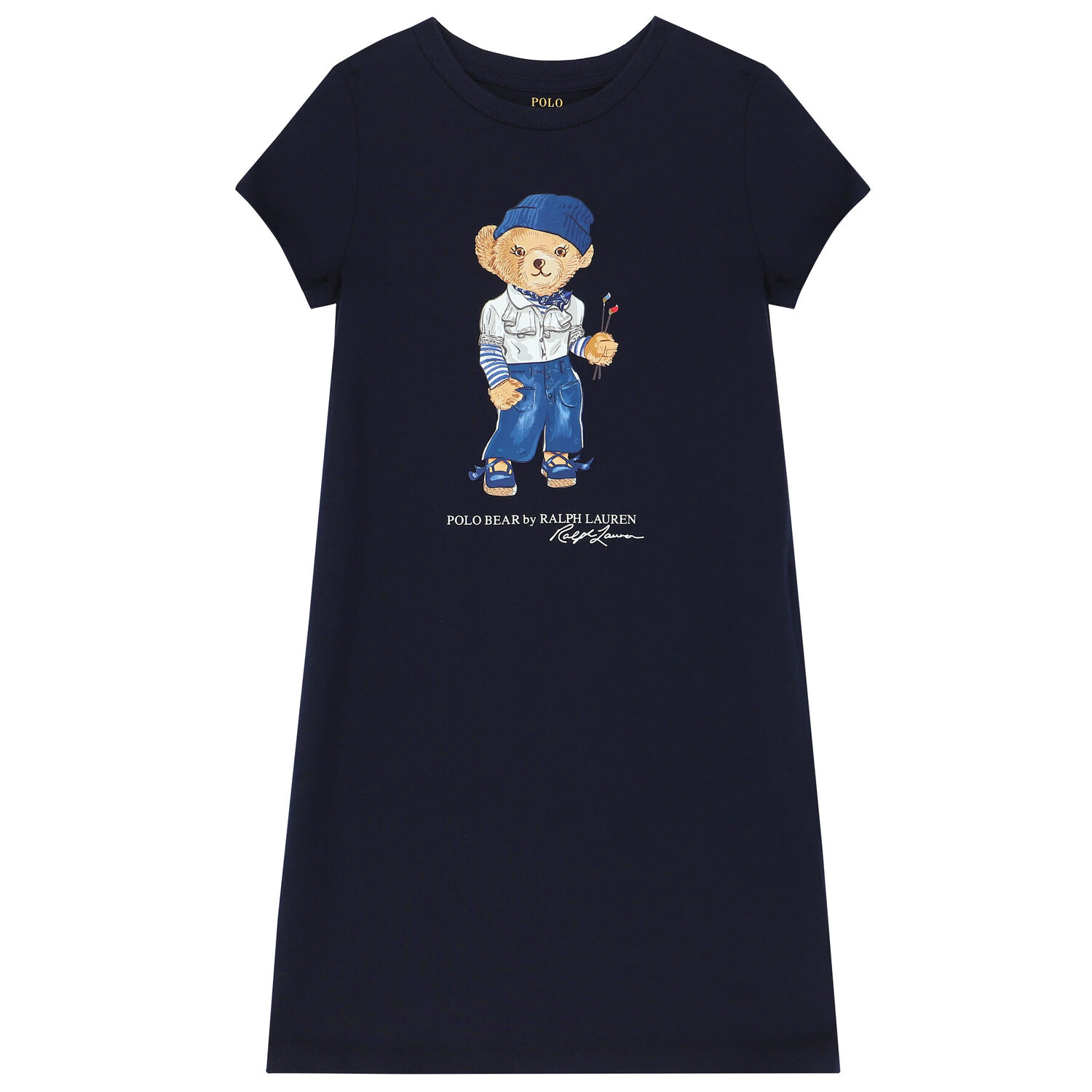 Girls Navy Polo Bear Dress, 1, hi-res image number null