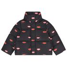 Girls Black Lips & Logo Puffer Jacket , 1, hi-res