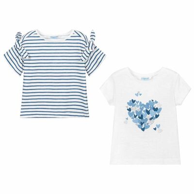 Girls White & Navy Blue T-Shirts (2 Pack)