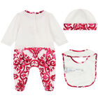 Baby Girls Ivory & Pink Majolica Babygrow Gift Set, 1, hi-res