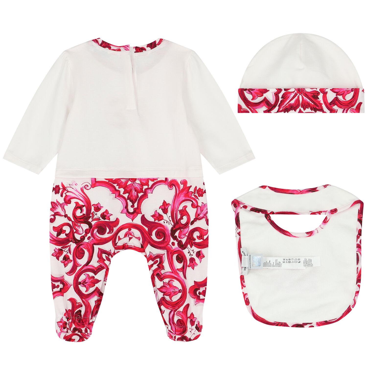 Baby Girls Ivory & Pink Majolica Babygrow Gift Set, 1, hi-res