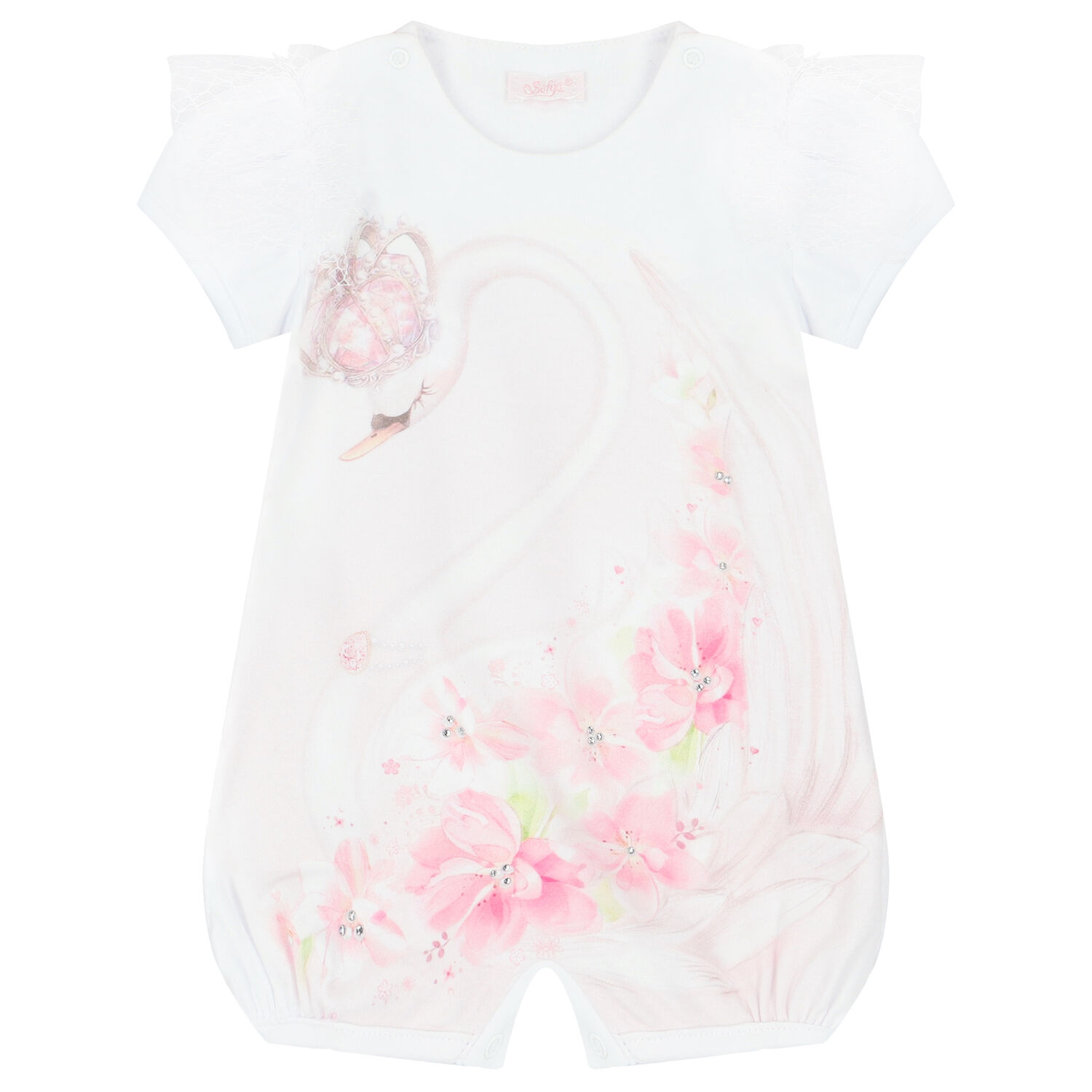 Baby Girls White Swan Romper, 1, hi-res image number null