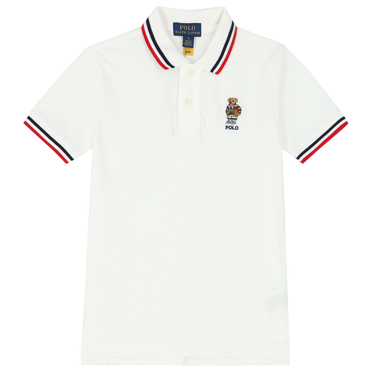 Boys White Bear Logo PiquÃ© Polo Shirt, 1, hi-res image number null