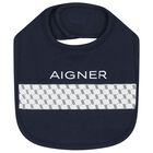 Baby Boys Navy Blue & White Logo Bib, 1, hi-res