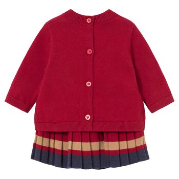 Baby Girls Red, Beige & Navy Blue Reindeer Skirt Set