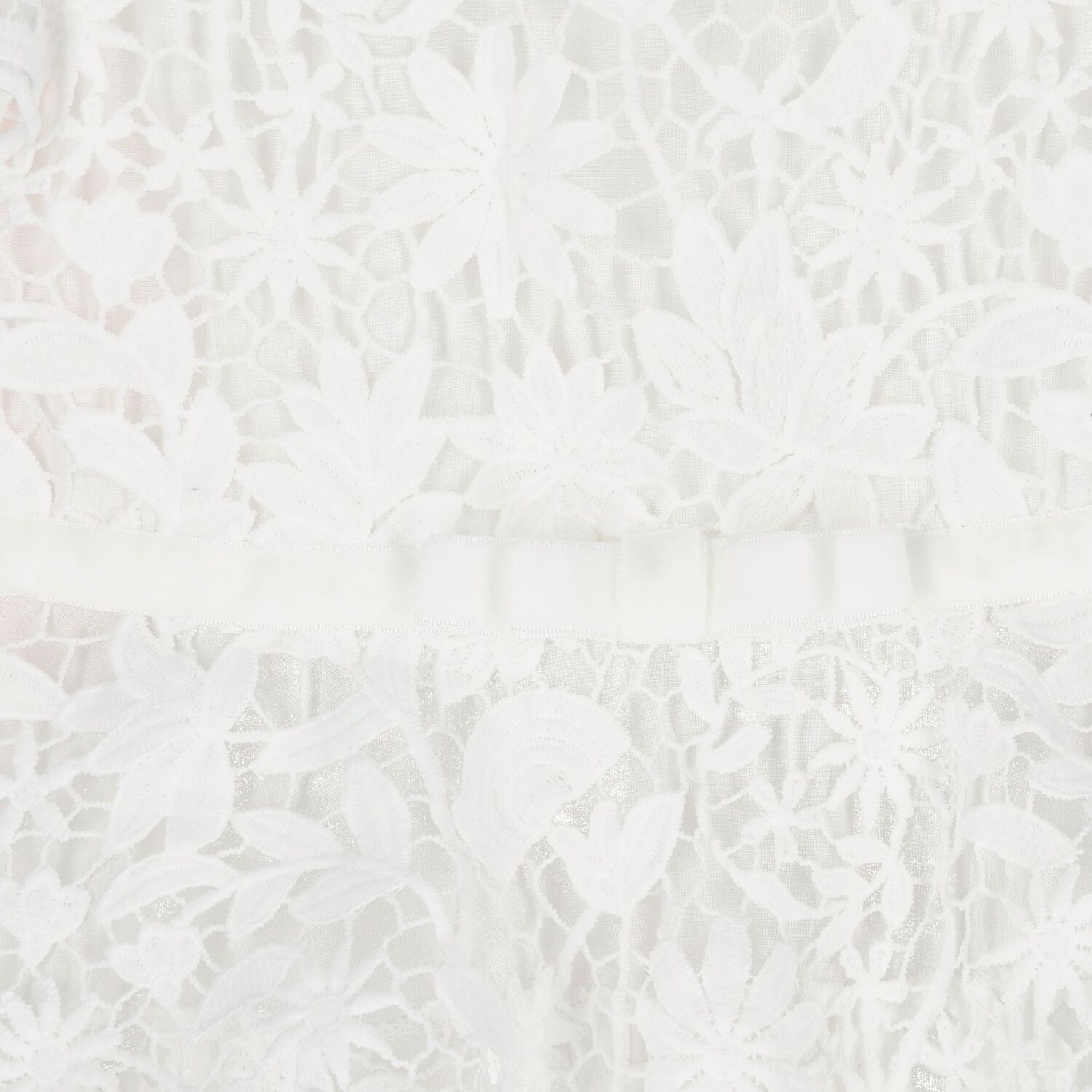 Girls White Embroidered Lace Tiered Dress, 1, hi-res