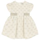 Girls Ivory & Gold Logo Jacquard Dress, 1, hi-res