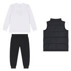 Younger Boys Black & White 3 Piece Joggers Set, 1, hi-res