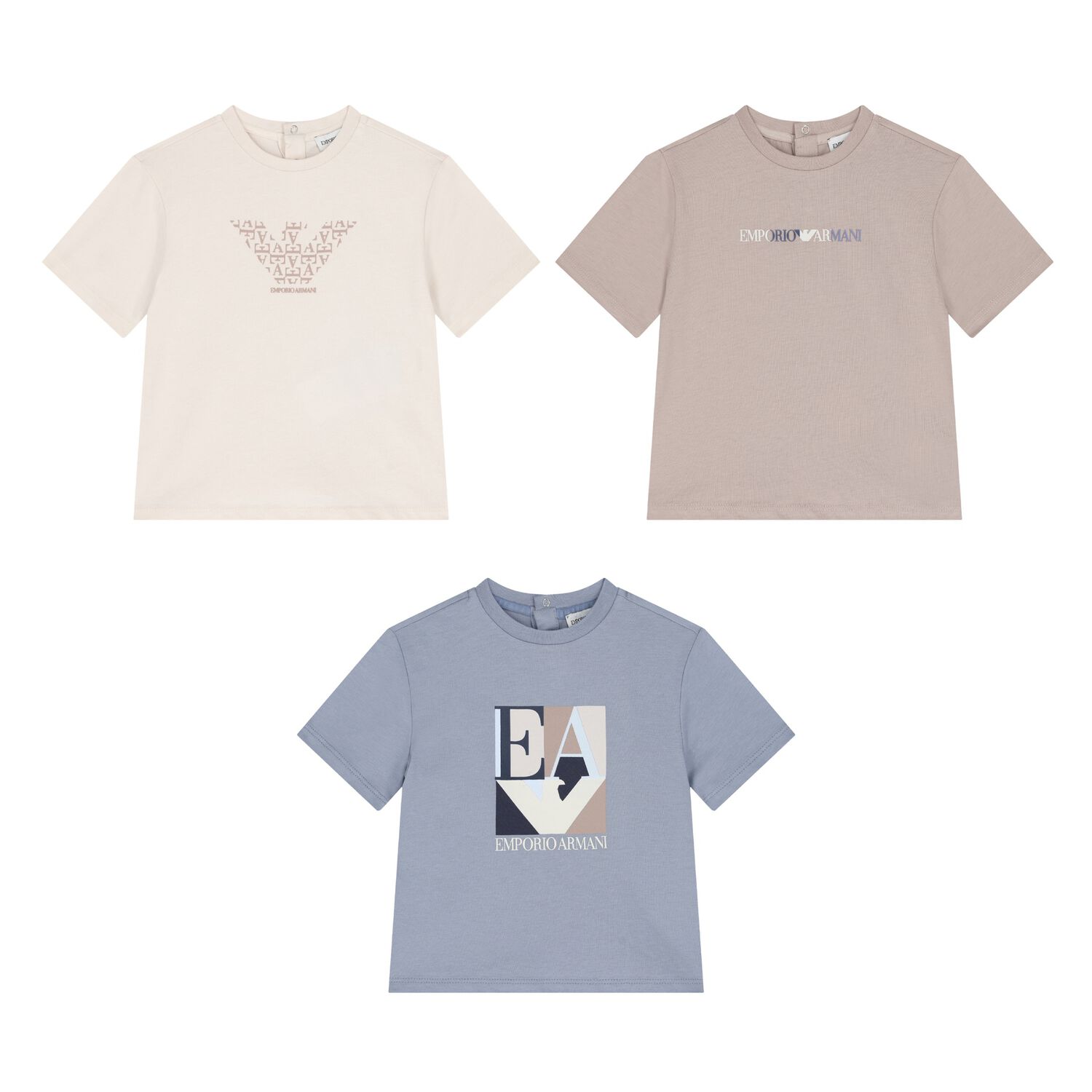 Younger Boys Blue, Ivory & Beige T-Shirts ( 3-Pack ), 1, hi-res