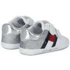 Baby Girls White & Silver Glitter Pre Walker Shoes, 1, hi-res